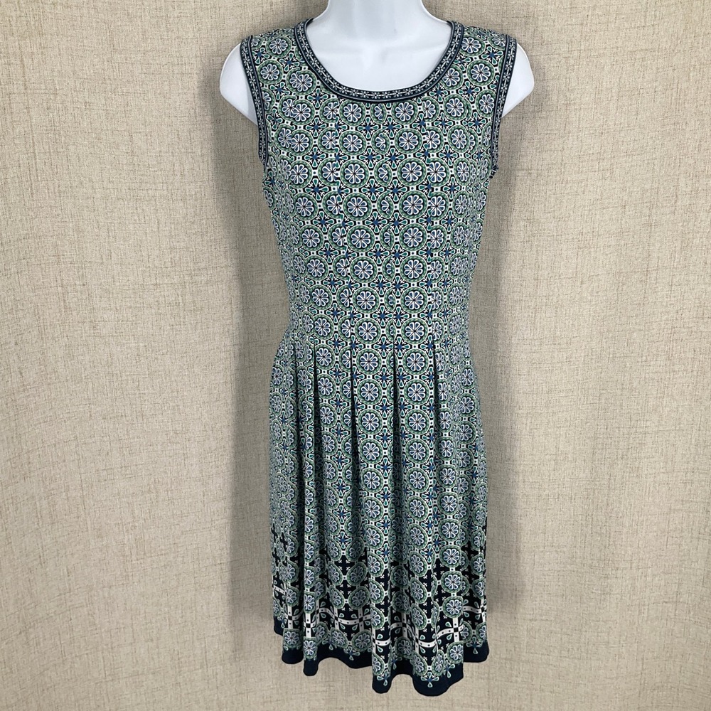 Max Studio Dress Women XS‎ Green Blue Geometric Medallion Boho Preppy Travel